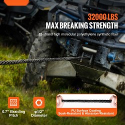 Synteettinen vinssiköysi erittäin molekyylipainoinen polyeteeni 12,7 mm 28 m taottu koukku suojahiha