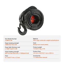 Synteettinen vinssiköysi erittäin molekyylipainoinen polyeteeni 12,7 mm 28 m taottu koukku suojahiha