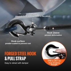 Synteettinen vinssiköysi korkeamolekyylisestä polyeteenistä 6,35 mm 15,24 m maastoajoneuvoille suojahihna koukku