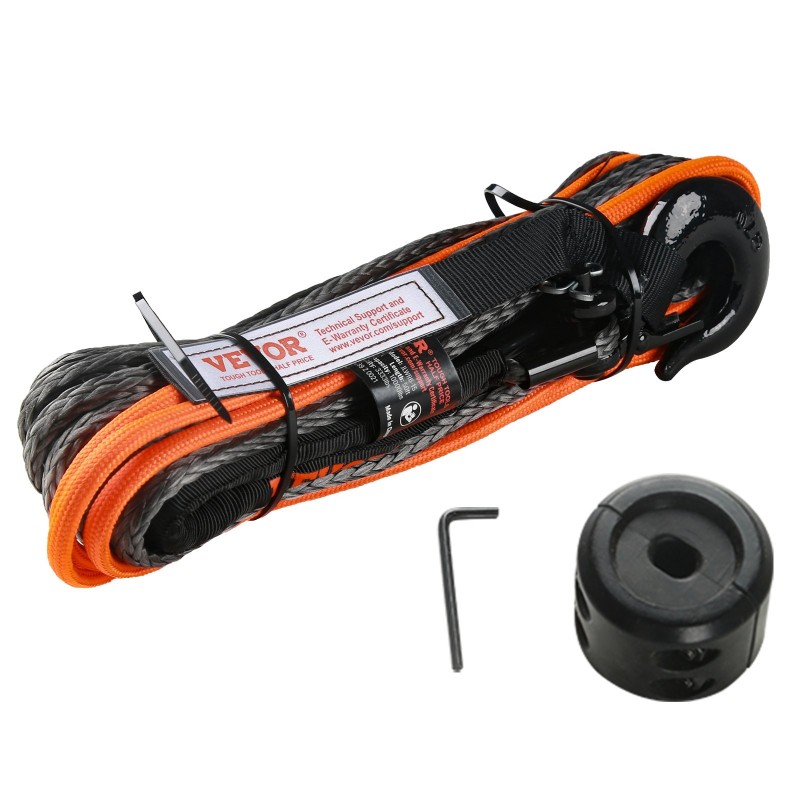 Synteettinen vinssiköysi korkeamolekyylisestä polyeteenistä 6,35 mm 15,24 m maastoajoneuvoille suojahihna koukku