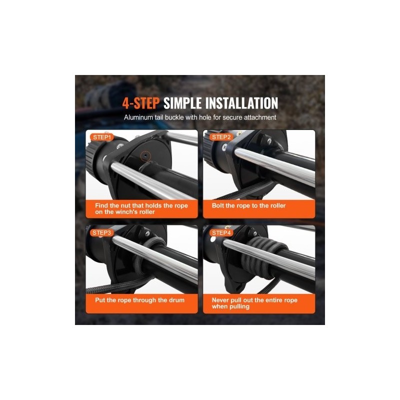 Synteettinen vinssiköysi 4,8 mm 15,2 m PU-päällystetty suojaholkilla taottu teräskoukku ATV UTV