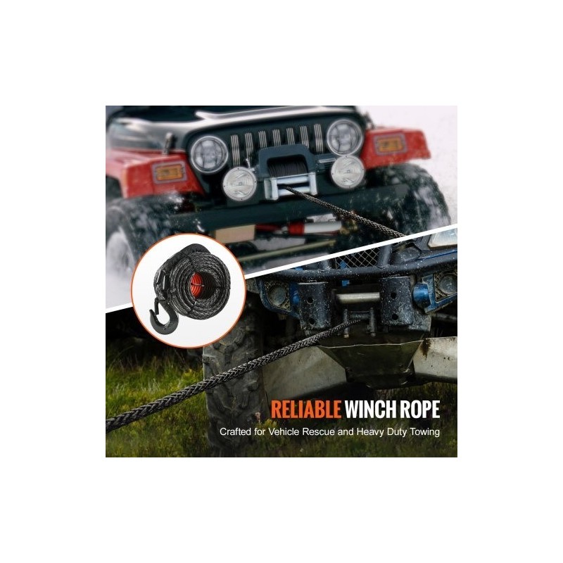 Synteettinen vinssiköysi 4,8 mm 15,2 m PU-päällystetty suojaholkilla taottu teräskoukku ATV UTV
