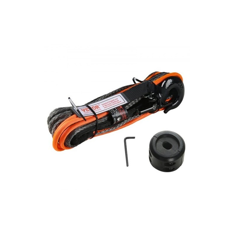 Synteettinen vinssiköysi 4,8 mm 15,2 m PU-päällystetty suojaholkilla taottu teräskoukku ATV UTV