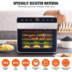 Ruokakuivuri 6 tasoa 360° ilmankierto ruostumatonta terästä 700 W