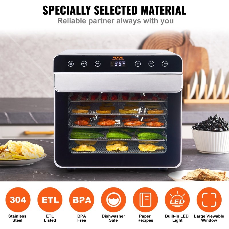 Ruokakuivuri 6 tasoa 360° ilmankierto ruostumatonta terästä 700 W