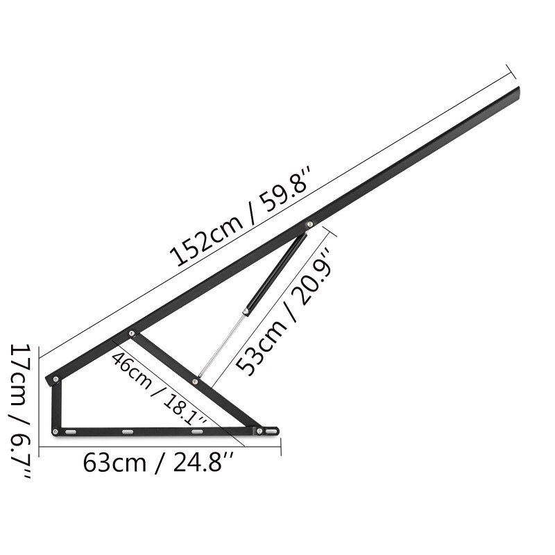 Sängyn ja vuodesohvan pneumaattinen nostomekanismi teräs 152 cm 2 kpl musta