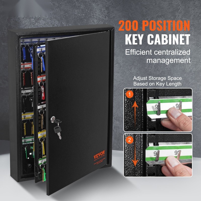 Avainten säilytyskaappi kylmävalssattua terästä 200 avaimelle säädettävät kiskot 200 avainlappua