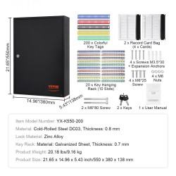 Avainten säilytyskaappi kylmävalssattua terästä 200 avaimelle säädettävät kiskot 200 avainlappua