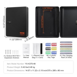 Avainkaappi 48-paikkainen kylmävalssattu teräs säädettävällä ripustustelineellä 3-numeroisella yhdistelmälukolla ja avainlukolla