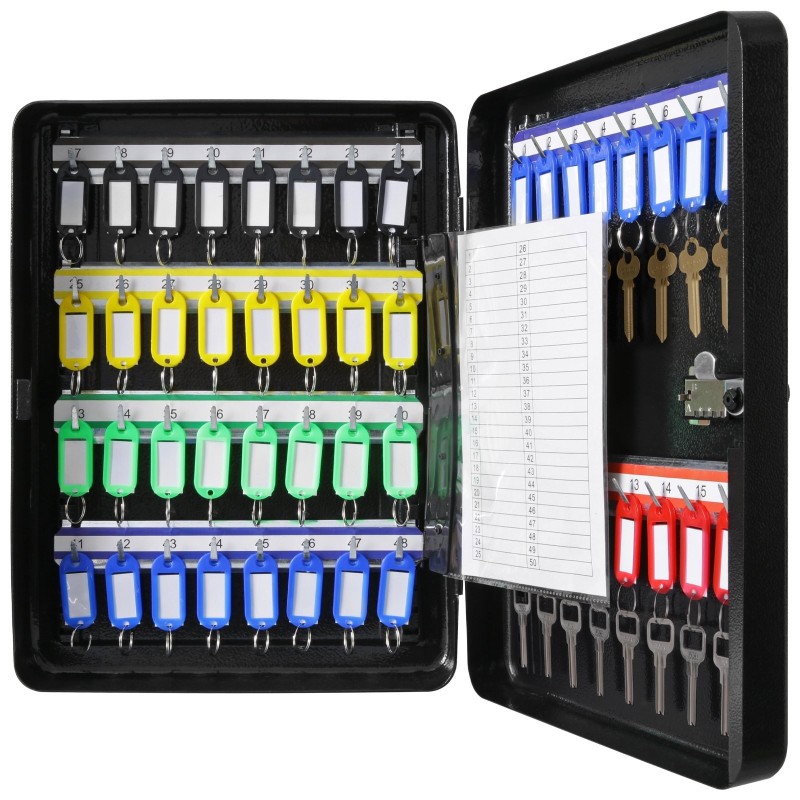 Avainkaappi 48-paikkainen kylmävalssattu teräs säädettävällä ripustustelineellä 3-numeroisella yhdistelmälukolla ja avainlukolla