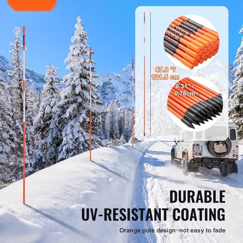 Ajotien merkkikepit 50 kpl lasikuitu 121,5 cm oranssi heijastinnauhalla