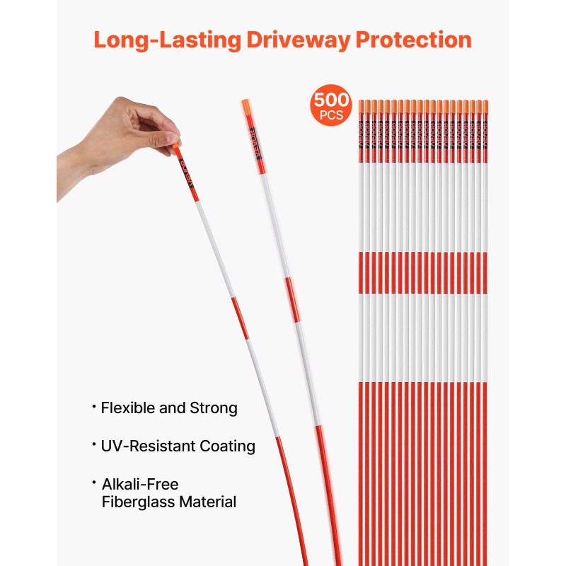 Ajotien lasikuituiset merkkitangot 122 cm 6,35 mm 500 kappaletta oranssit heijastinnauhat