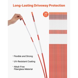 Heijastavat lasikuituiset merkkikepit pihatielle 20 kpl 147 cm Ø7,87 mm mukana poranterä