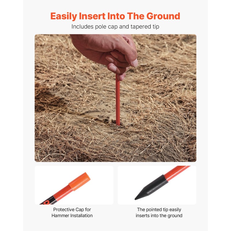 Heijastavat lasikuituiset merkkikepit pihatielle 20 kpl 147 cm Ø7,87 mm mukana poranterä