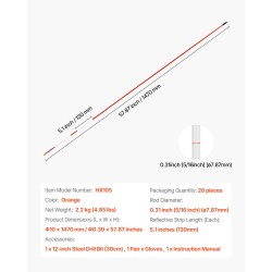 Heijastavat lasikuituiset merkkikepit pihatielle 20 kpl 147 cm Ø7,87 mm mukana poranterä