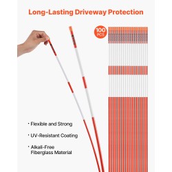 Heijastintikut lasikuituiset 183 cm 7,87 mm 100 kpl oranssit ajoteille ja pysäköintialueille