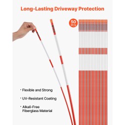 Ajotien merkkitikut 50 kpl 152 cm lasikuitu oranssi heijastinnauhoilla
