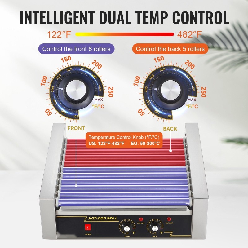 Sähköinen nakkirullagrilli 11 rullaa 30 nakkia ruostumaton teräs 2,2 kilowattia