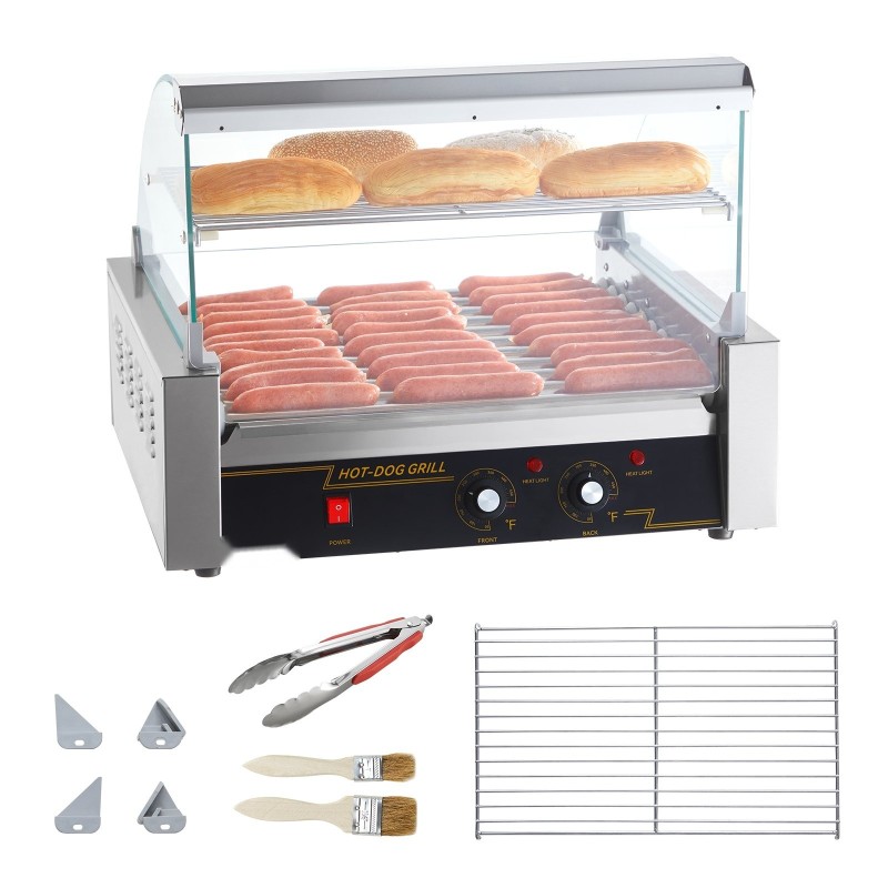 Sähköinen nakkirullagrilli 11 rullaa 30 nakkia ruostumaton teräs 2,2 kilowattia