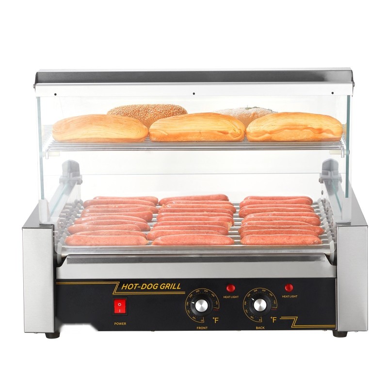 Sähköinen nakkirullagrilli 11 rullaa 30 nakkia ruostumaton teräs 2,2 kilowattia