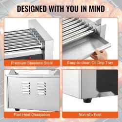 Sähköinen hot dog -grilli 18 kpl 7 rullaa ruostumaton teräsrunko