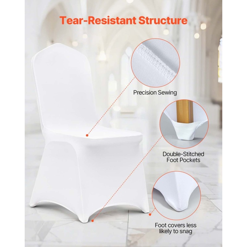 Taittotuolin päälliset joustava elastaanisekoitteinen kangas valkoinen sadan kappaleen pakkaus juhliin