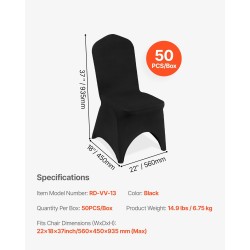 Joustavat spandex tuolinsuojukset 50 kpl musta sopii enintään 560×450×935 mm tuoleihin