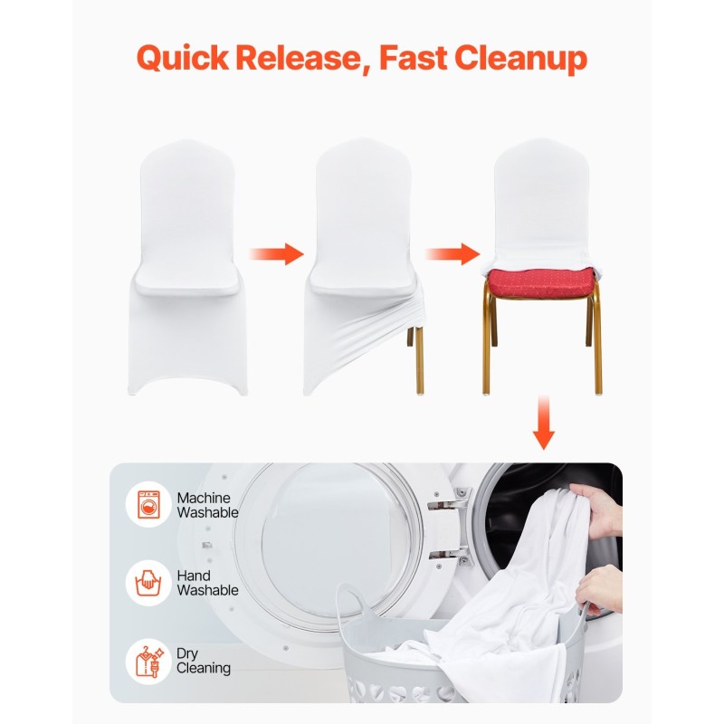 Kokoontaitettavien tuolinsuojukset joustavasta spandex-kankaasta konepestävät 50 kpl valkoinen