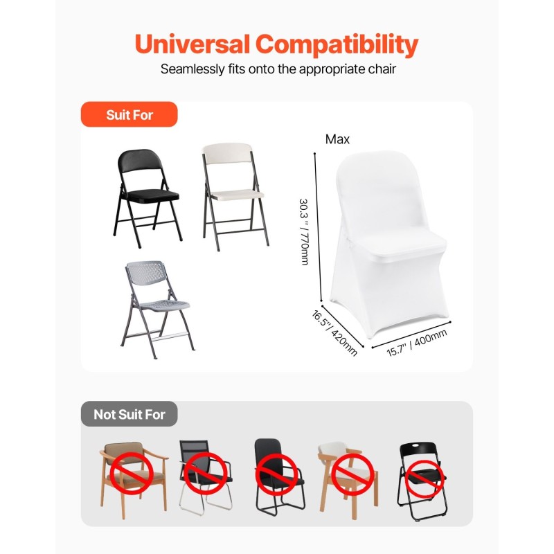 Tuolinsuojat polyesteriä ja spandexia kokoontaitettaville tuoleille 30 kpl valkoinen