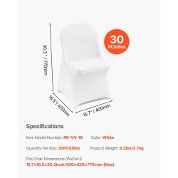 Tuolinsuojat polyesteriä ja spandexia kokoontaitettaville tuoleille 30 kpl valkoinen