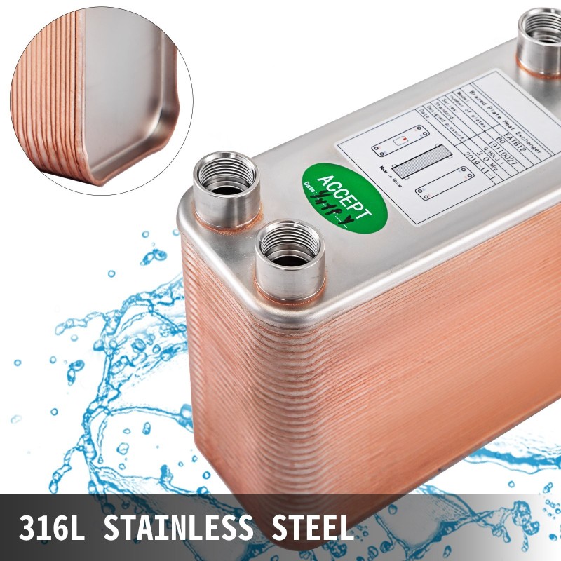 Juotettu levylämmönvaihdin 60 levyä 316L ruostumattomasta teräksestä hydroniseen lämmitykseen