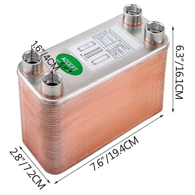 Juotettu levylämmönvaihdin 60 levyä 316L ruostumattomasta teräksestä hydroniseen lämmitykseen