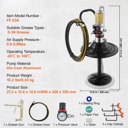 Paineilmakäyttöinen rasvapumppu painevalettua alumiinia 50:1 4 m korkeapaineletku 360 asteen suutinkärki