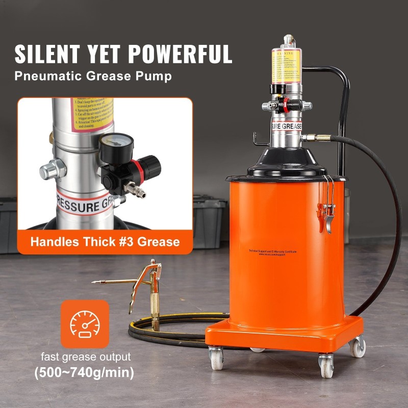 Ilmakäyttöinen rasvapumppu teräksinen säiliö valualumiininen pumppu pyörillä pitkä korkeapaineletku