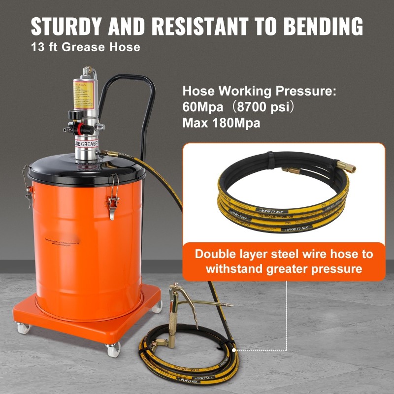 Ilmakäyttöinen rasvapumppu 40 litran terästynnyrillä 4 metrin letku 50:1 paineensuhde