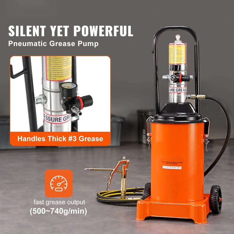 Rasvapumppu teräksinen säiliö 12 l ilmakäyttöinen paineensuhde 50:1 4 m letku pyörillä