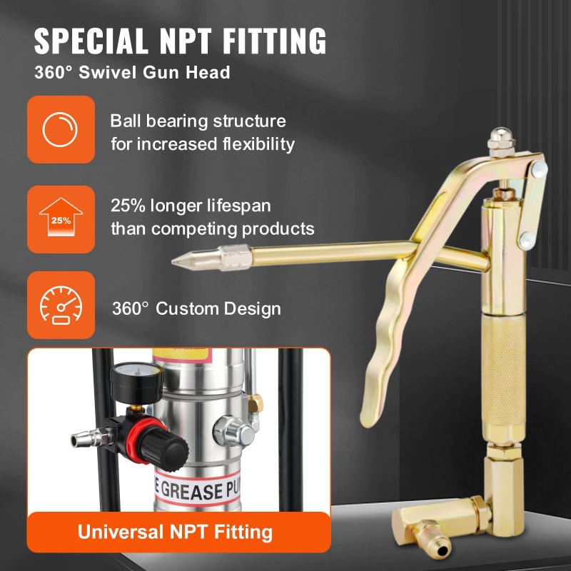 Rasvapumppu teräksinen säiliö 12 l ilmakäyttöinen paineensuhde 50:1 4 m letku pyörillä