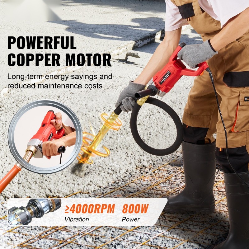 Käsikäyttöinen sähköinen betonivibraattori 800 W 1,5 m akselilla 4000 kierrosta minuutissa