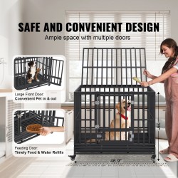 Koiranhäkki galvanoiduista teräsputkista 119×81×99 3 ovea lukittavat pyörät keskikokoisille ja suurille koirille