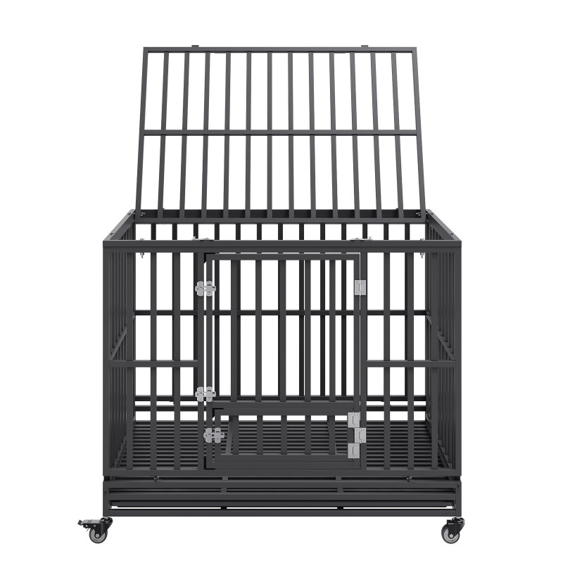 Koiranhäkki galvanoiduista teräsputkista 119×81×99 3 ovea lukittavat pyörät keskikokoisille ja suurille koirille