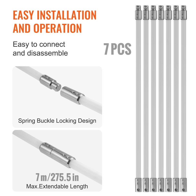 Savupiipun puhdistussarja 7 m nylonvarsilla ergonominen 360 asteen harja