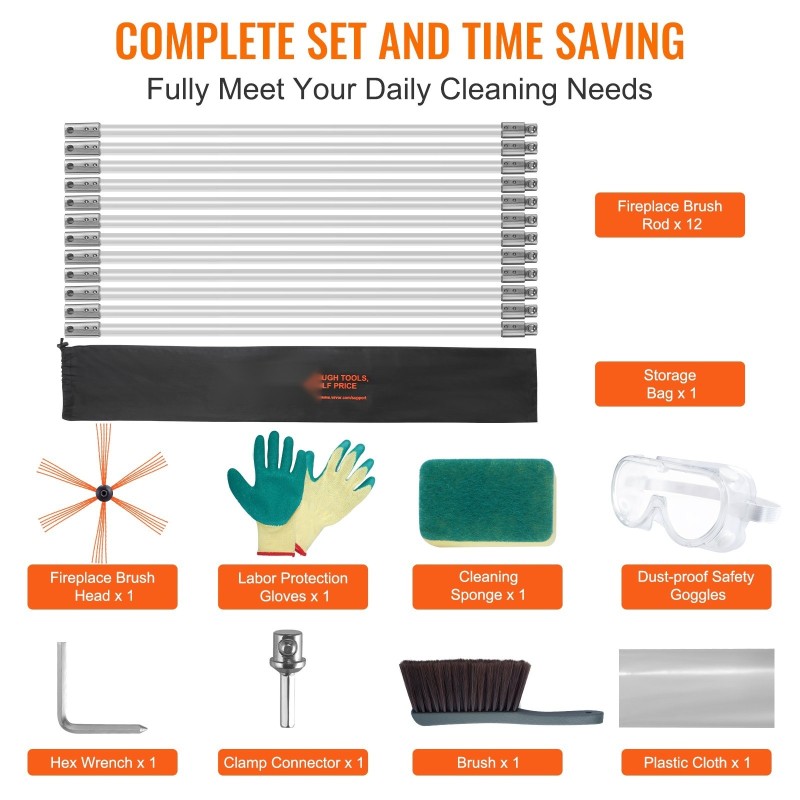 Savupiipun puhdistussarja 12 m 12 nailontangolla ja 360 asteen harjalla