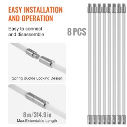 Piipunpuhdistussarja nailonharjalla 8 m kokonaispituus 1 m varret 360 asteen puhdistus