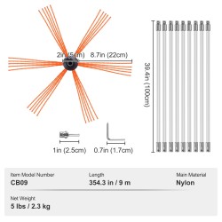 Savupiipun puhdistussarja 9 m nylonvarret 360 asteen harja kotikäyttöön