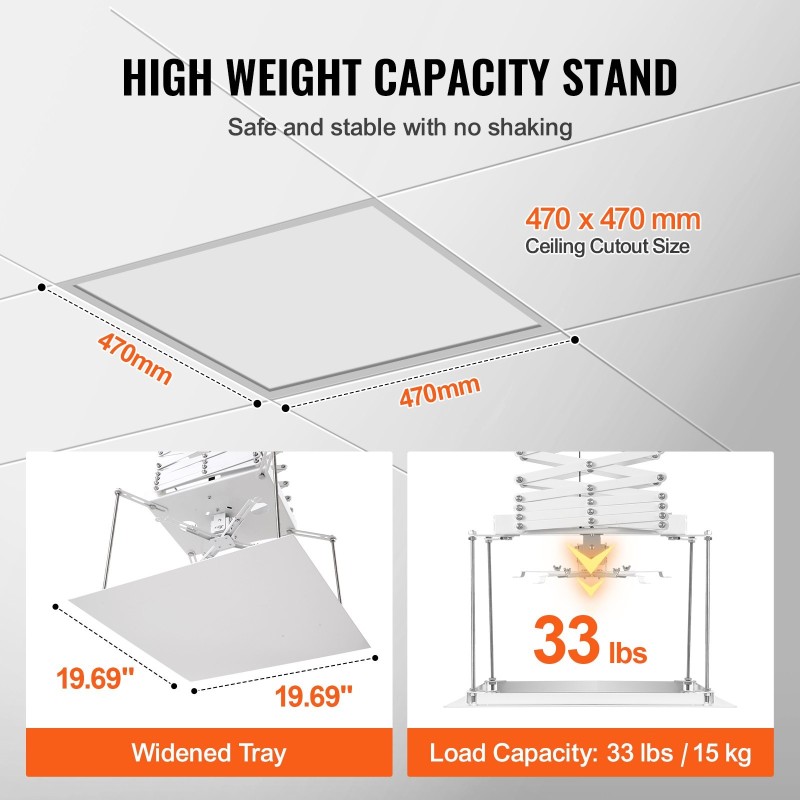 Moottoroitu projektorinostin piilotettava kattokiinnitys säädettävä nostokorkeus 1,5 m valkoinen kaukosäädin mukana