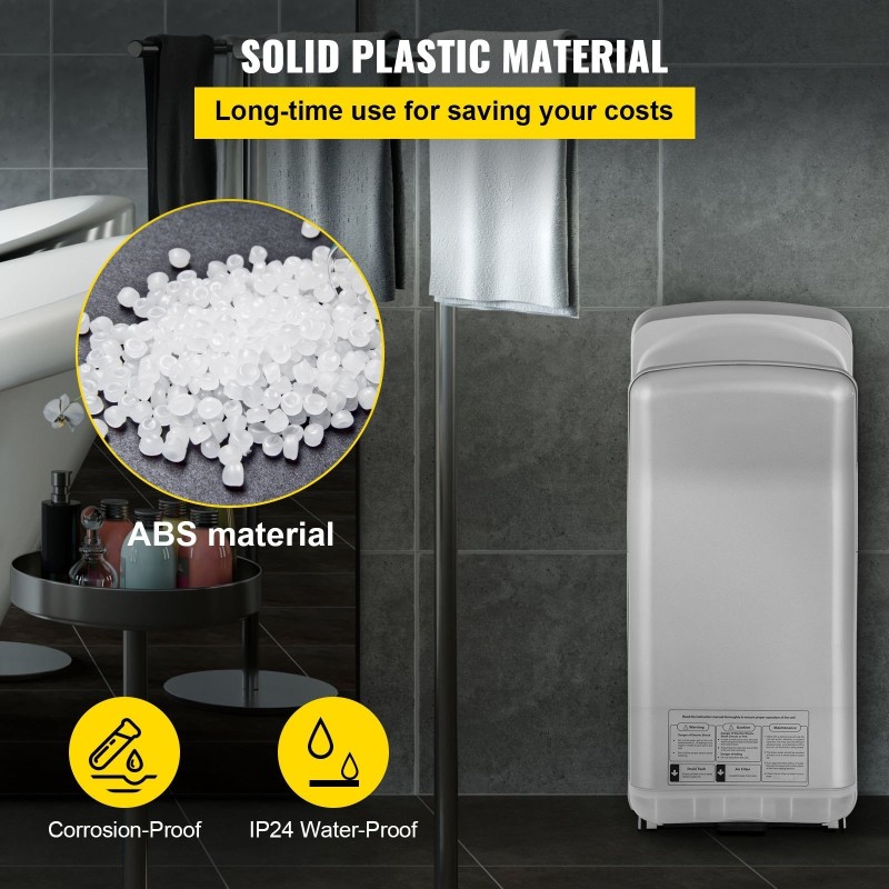 Käsienkuivain pystymallinen ABS-runko 2000 W HEPA-suodatus seinäasennus hopea