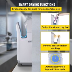 Suihkumallinen käsienkuivain ABS-runko 2000 wattia HEPA-suodatus seinäkiinnitys