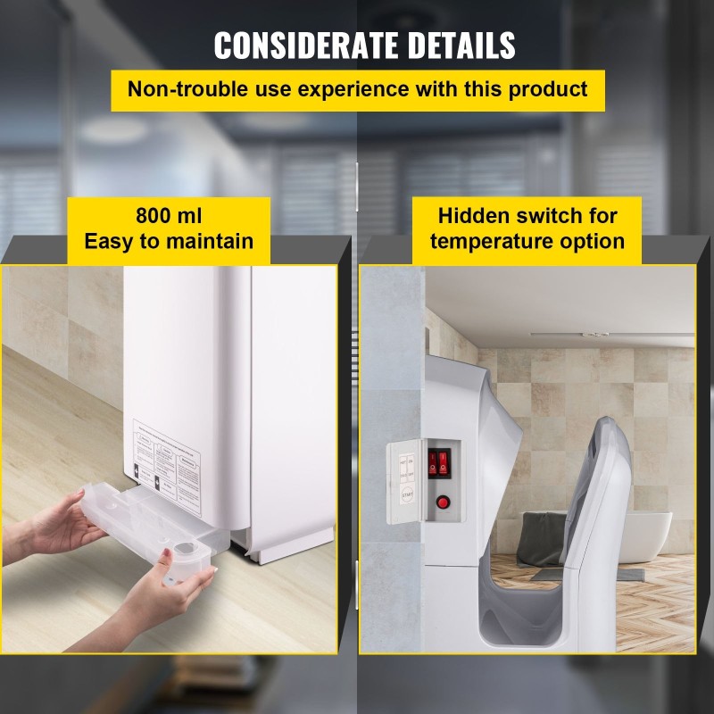 Suihkumallinen käsienkuivain ABS-runko 2000 wattia HEPA-suodatus seinäkiinnitys