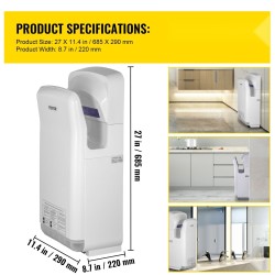 Suihkumallinen käsienkuivain ABS-runko 2000 wattia HEPA-suodatus seinäkiinnitys