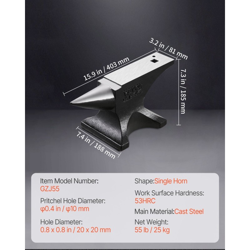 Valuteräksinen yksisarvinen alasin 25 kg pyöristetty sarvi sileä kovapinta